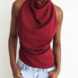Elegant Red Turtleneck Sweater with Cowl Design